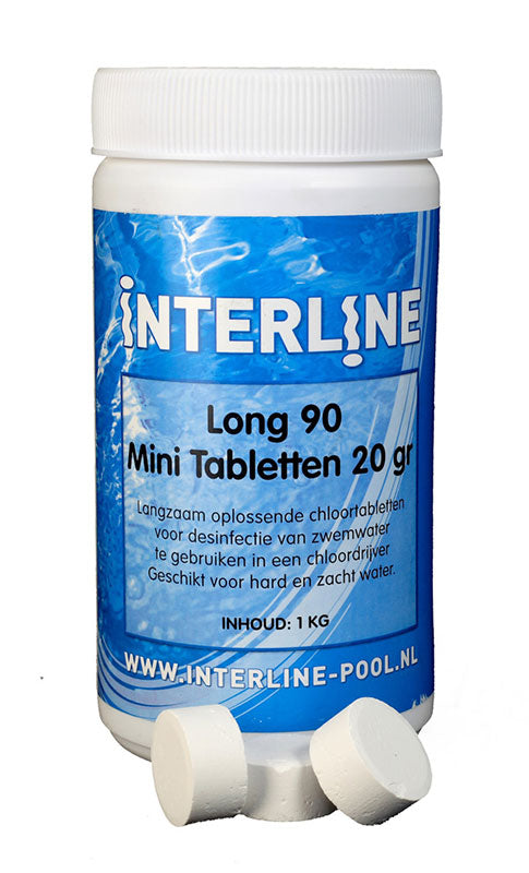 Interline Chloortabletten - Long90 20gram/1kg,Snel oplosbaar.,Zeer effectief tegen bacteriën en algen,Geschikt voor kleine en middelgrote zwembaden