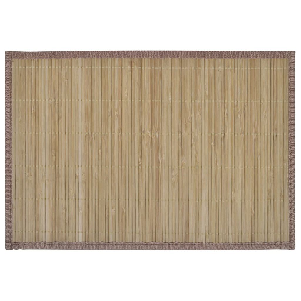 Kleur: bruin Materiaal: bamboe oppervlak en gaas onderkant Afmetingen: 30 x 45 cm (B x L) Anti-slip achterkant Levering bevat 6 x bamboe placemat Materiaal: Polyester: 100%