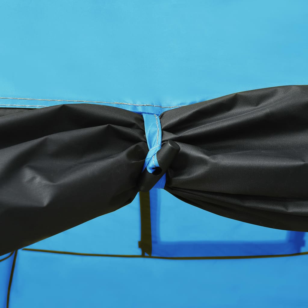 Kleur: blauw Materiaal: stof (100% polyester) met PA-coating en glasvezel Afmetingen: 650 x 240 x 190 cm (L x B x H) Geschikt voor maximaal 8 personen Ademende en goede luchtventilatie Deur met ritssluiting en horramen Montage vereist Levering bevat: 1 x iglotent 33 x haring 14 x touw Gewicht: 8,7 kg