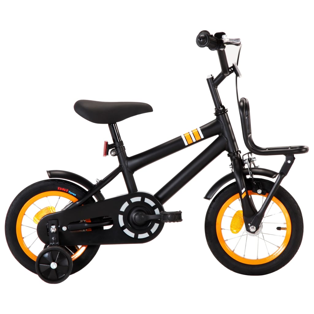 vidaXL Kinderfiets met voordrager 12 inch zwart en oranje