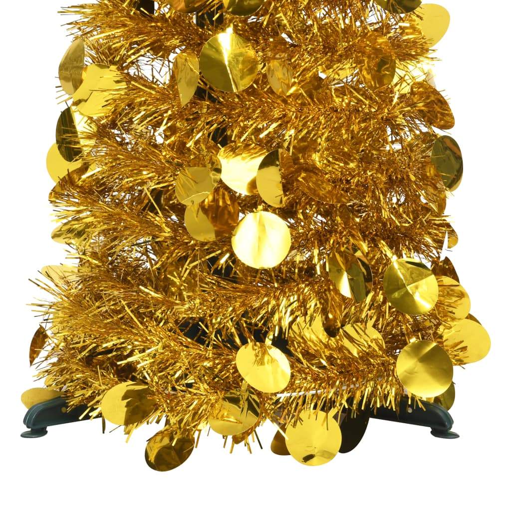 Kleur: goud Materiaal: PET Totale hoogte: 180 cm Diameter boom: 45 cm Binnen enkele seconden eenvoudig uitgeklapt Geschikt voor zowel binnen- als buitengebruik Montage vereist