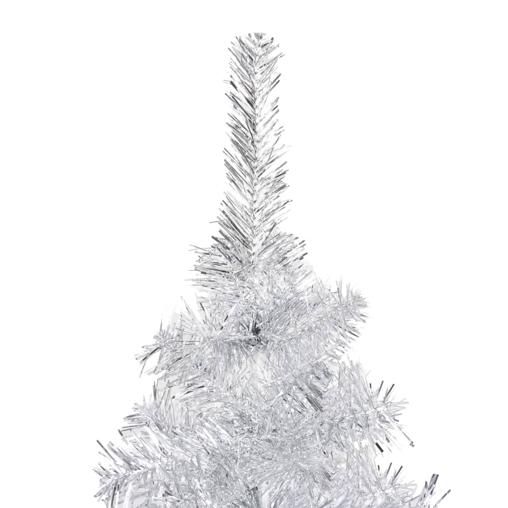 Kleur: zilver Materiaal: PET en staal Totale hoogte: 150 cm Diameter boom: 75 cm Met 380 uiteinden Geschikt voor zowel binnen- als buitengebruik Montage vereist Levering bevat: 1 x kerstboom 1 x standaard
