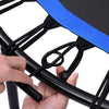 Kleur: zwart en blauw Materiaal frame: staal Materiaal mat: PP Diameter: 102 cm Hoogte: 30 cm Aantal elastische touwen: 30 Inclusief handig handvat Inclusief veiligheidsmat Montage vereist