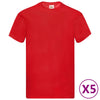 Kleur: rood Materiaal: 100% katoen Maat: 3XL Stofgewicht: 145 g/m² Korte mouwen Ronde hals Pasvorm: regular (normale pasvorm) Perfect om zelf te bedrukken Let op: de genoemde maat is de maat van het kledingstuk zelf. Levering bevat: 5 x T-shirt