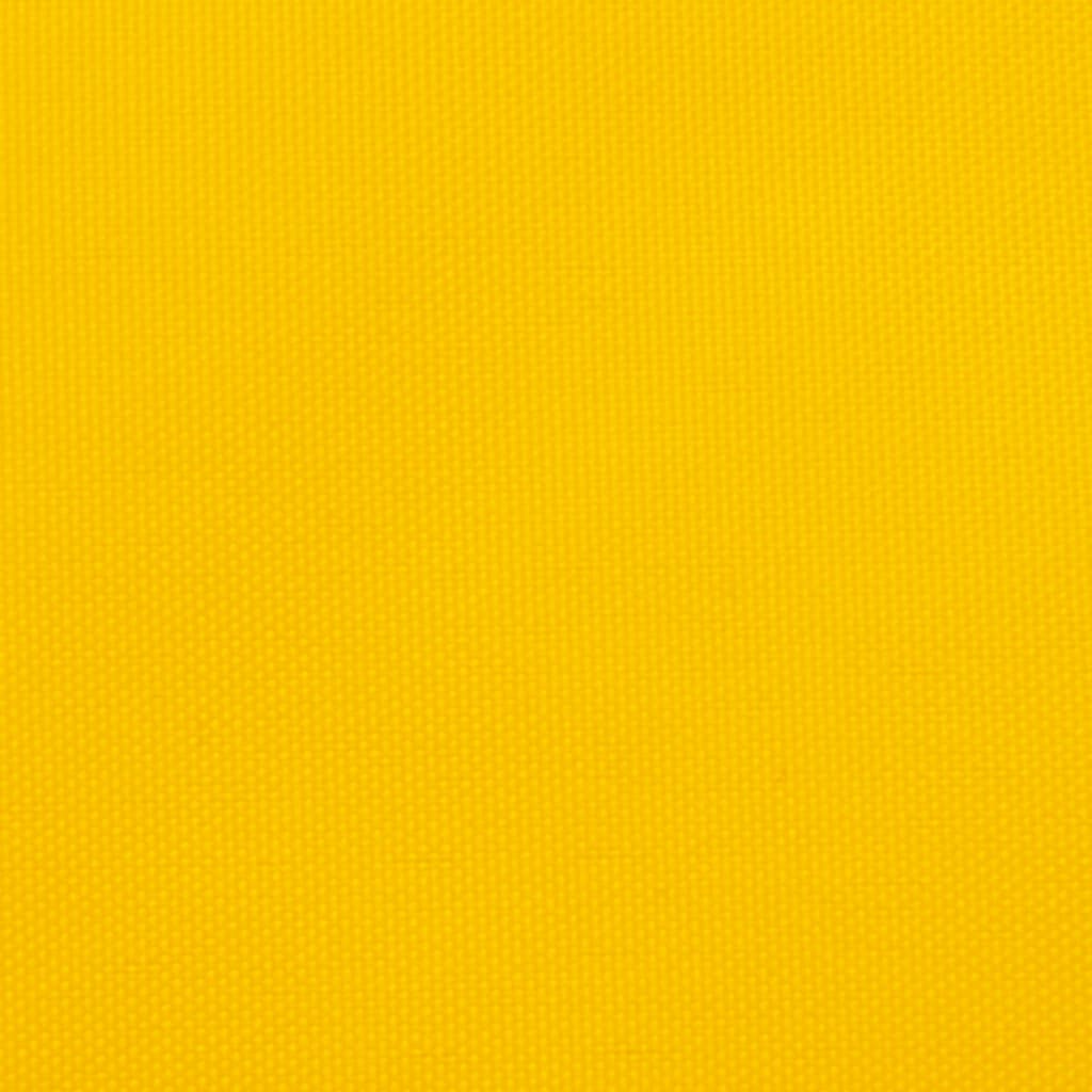 Kleur: geel Materiaal: PU-gecoat oxford stof Afmetingen: 3,5 x 3,5 x 4,9 m Vorm: driehoekig Waterbestendig Uv-beschermend Roestvrijstalen bevestigingsmiddelen op elke hoek Inclusief 3 x 1,5 m PE touw